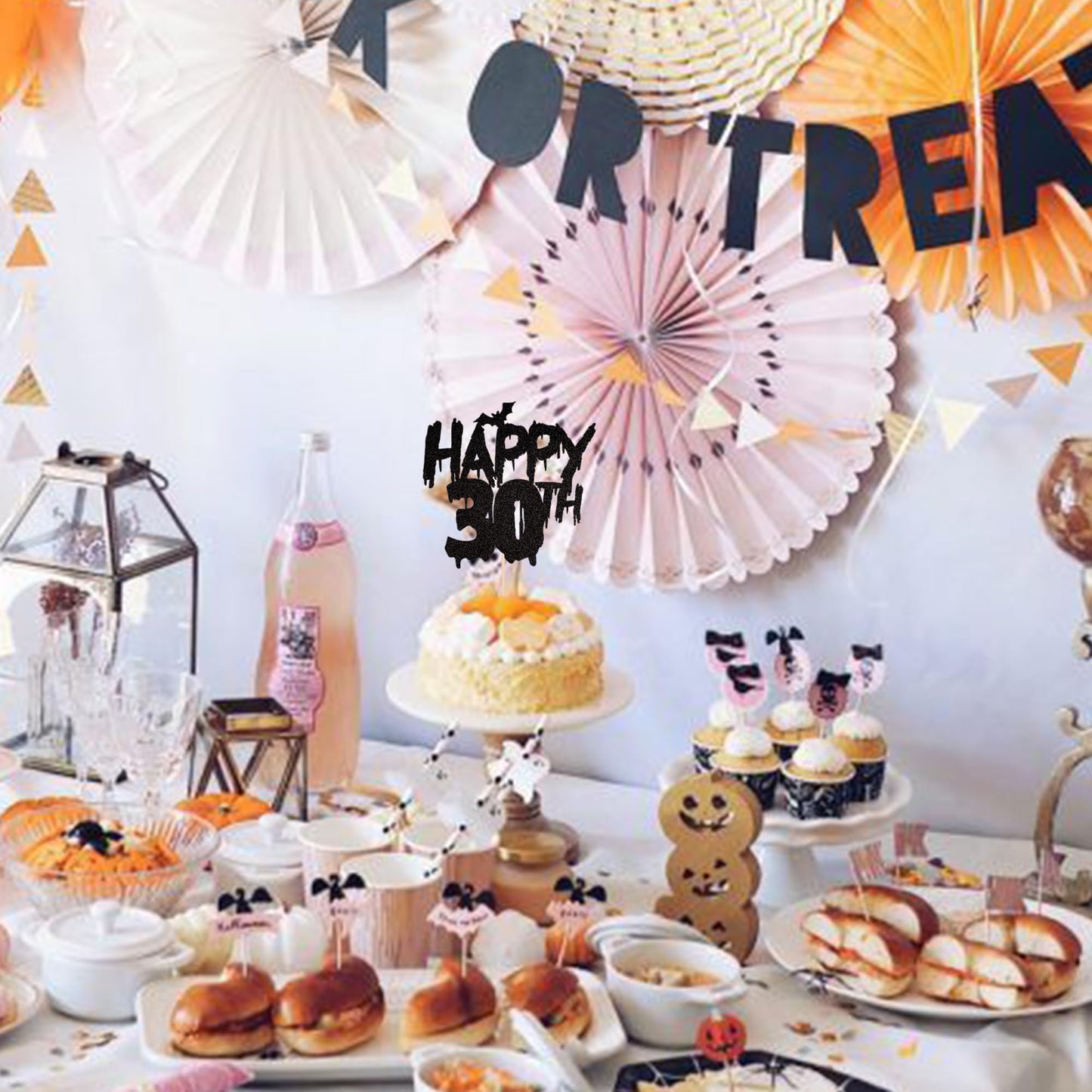 1 Pcs Halloween Theme Happy 30Th Birthday Cake Topper Glitter Cheers To 30 Years Bat Halloween Cake Pick For Halloween Happy 30T