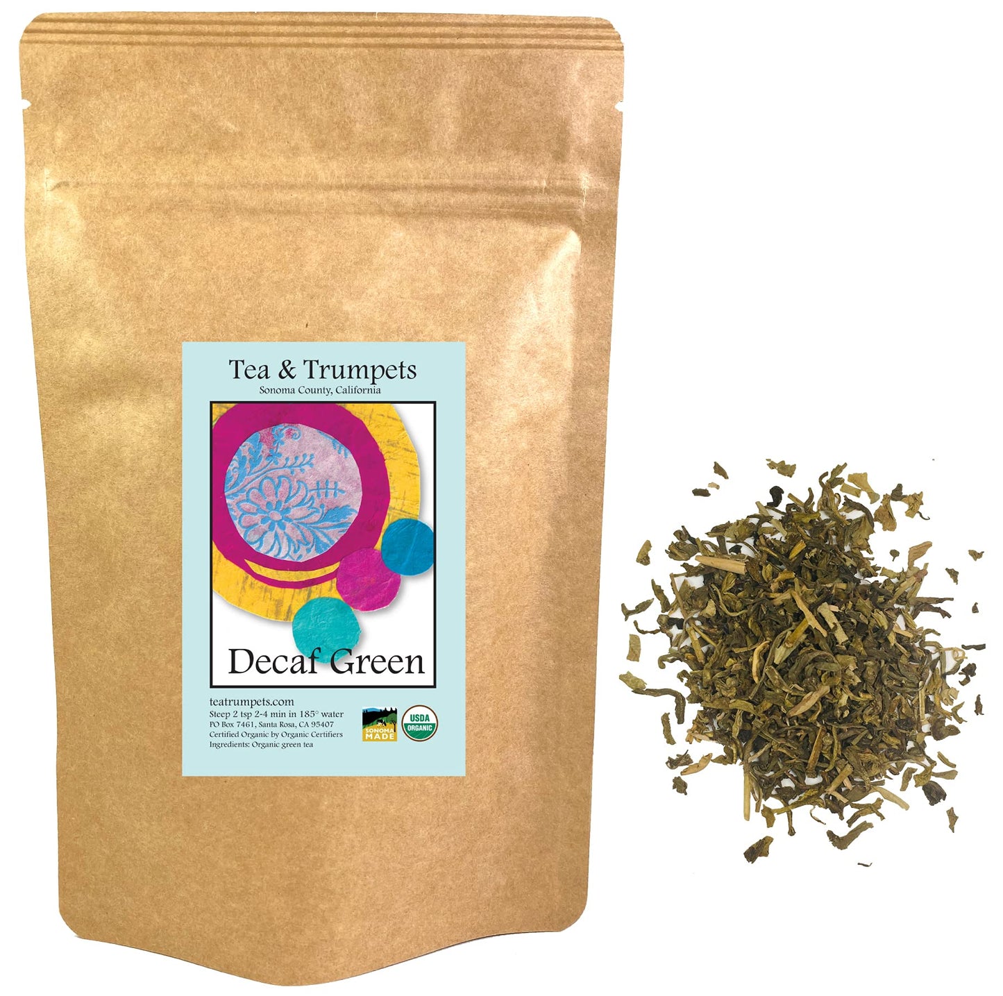 Tea & Trumpets USDA Organic Decaffeinated Green Loose Leaf Tea - 4 oz