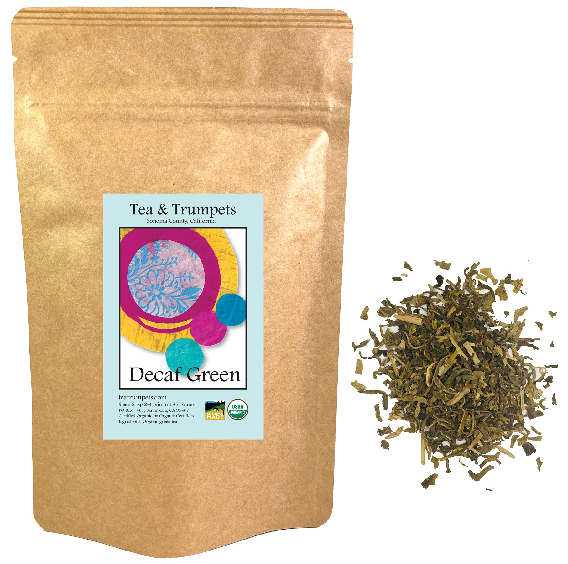 Tea & Trumpets USDA Organic Decaffeinated Green Loose Leaf Tea 8 oz