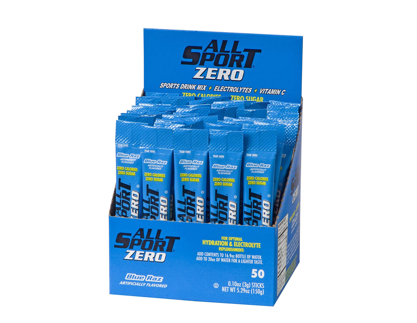 All Sport Hydration Sticks | Zero Calorie Electrolyte Drink Mix | Blue Raz Ice | 50 Count | 5 Ounce