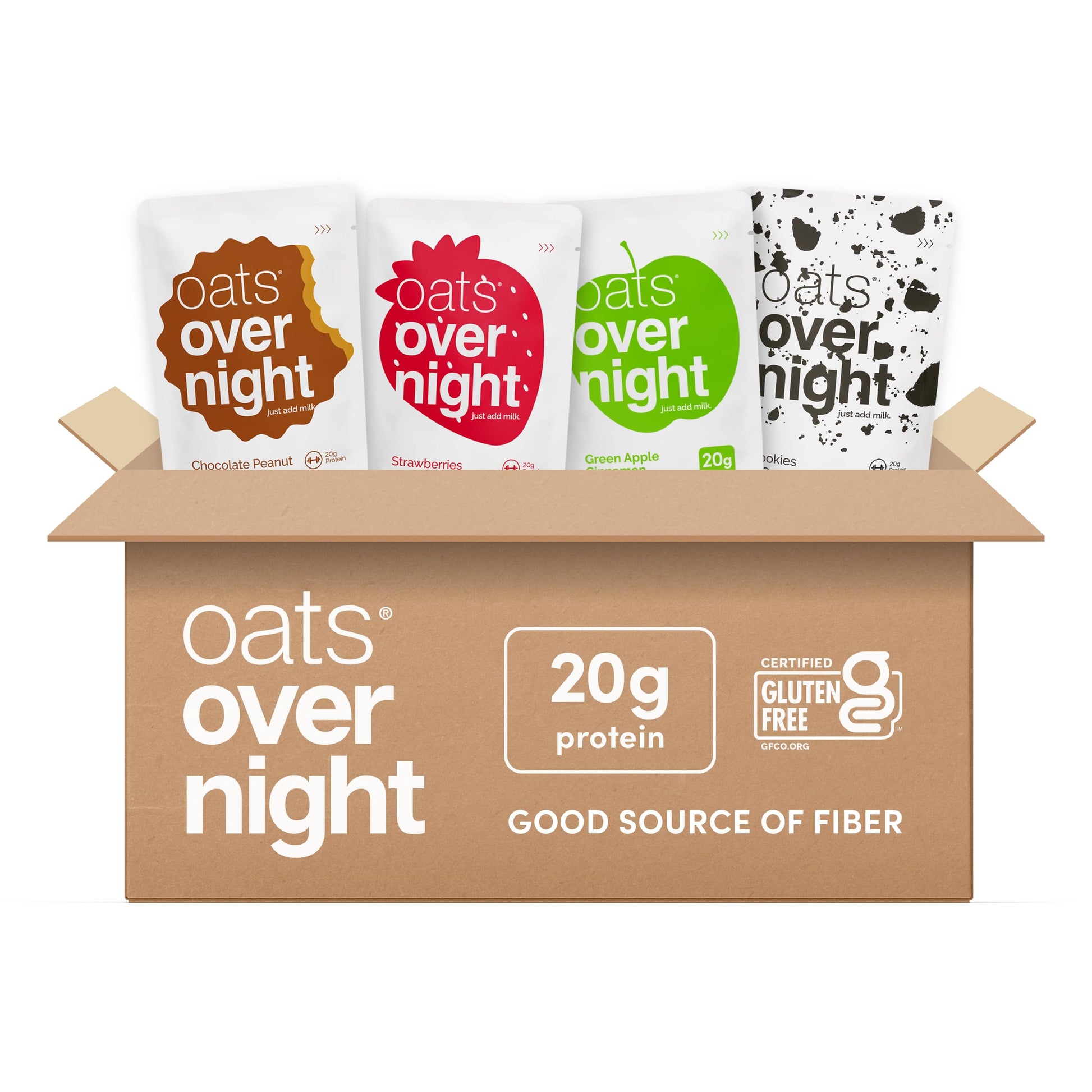 Oats Overnight High Protein Breakfast Shake Variety Pack - Gluten Free, Non-GMO, 24 Pack, 2.7 Ounce Each