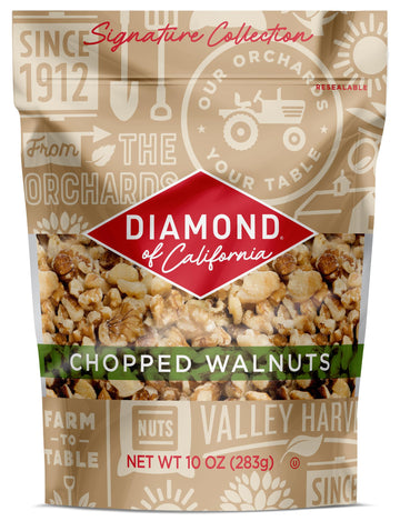 Diamond of California Signature Collection Chopped Walnuts  Raw Walnuts for Wholesome Snacking or Topping Your Favorite Dishes  10 oz.