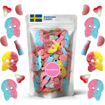 Swedish Candy Sour Pick & Mix - Includes Bubs Skulls - 1LB Assorted Authentic Gummy Sweets from Sweden (1 Pounds)