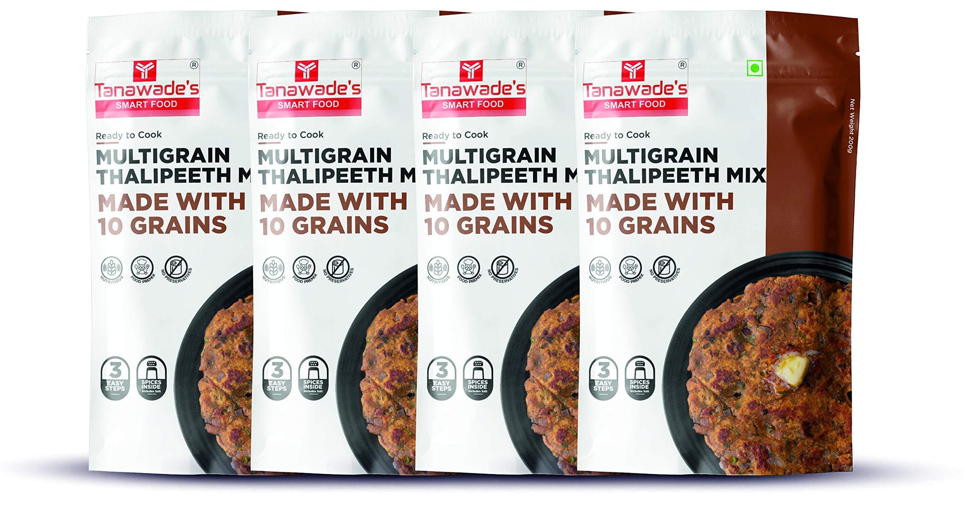 Tanawades Smart Food Instant Multigrain Thalipeeth Mix,(Buy 3 Get 1 Free) Ready to Cook, Home food with Hand picked Flavours, Pa