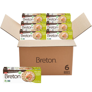 Breton Gluten Free Olive Oil and Cracked Pepper Crackers Bulk (Pack of 6) - Entertaing Pack, Non-GMO, Plant-Based, For Snacking,