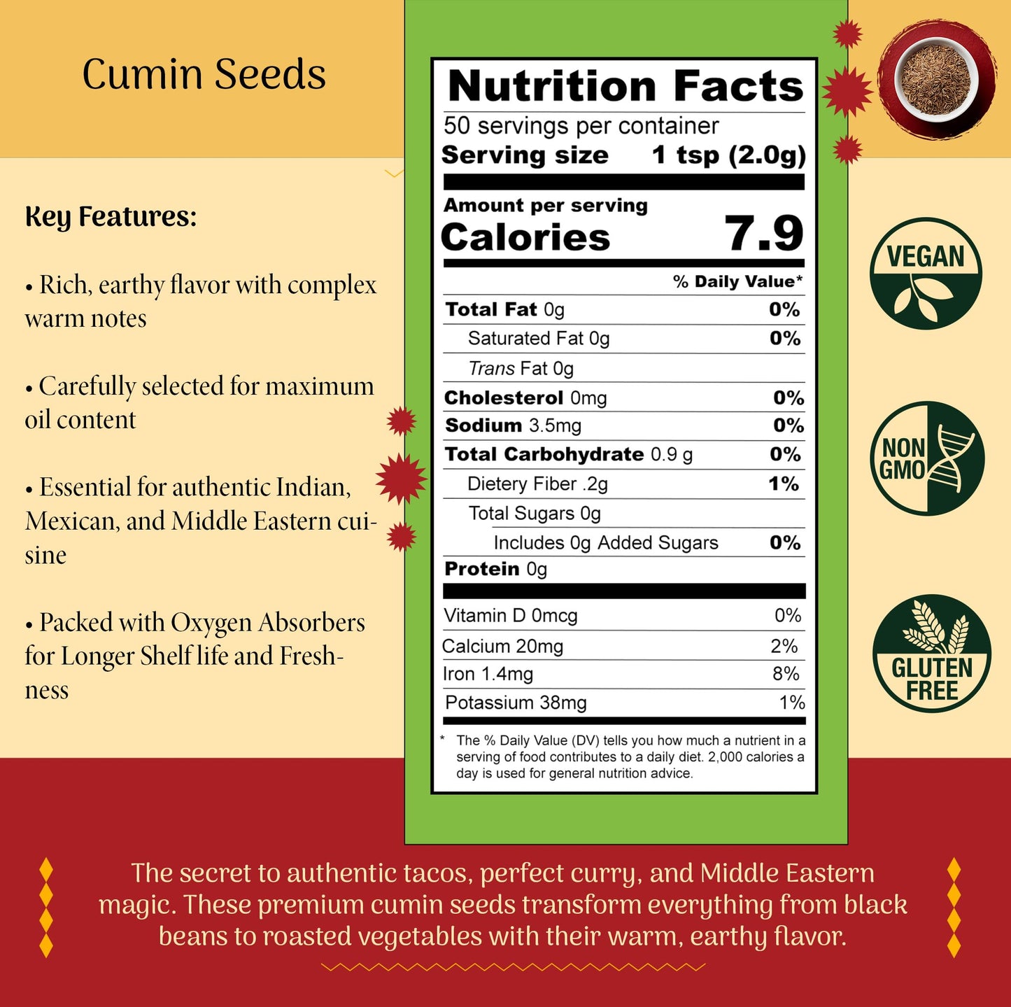 SHUBHAAVYA Cumin Seeds Whole - Premium Indian Jeera, All Natural, Gluten Free, NON-GMO, 3.5oz (100g)