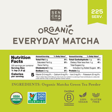 Sen Cha Naturals Organic Everyday Matcha Powder, Authentic Japanese Matcha Green Tea Powder, Premium First & Second Harvest Culi