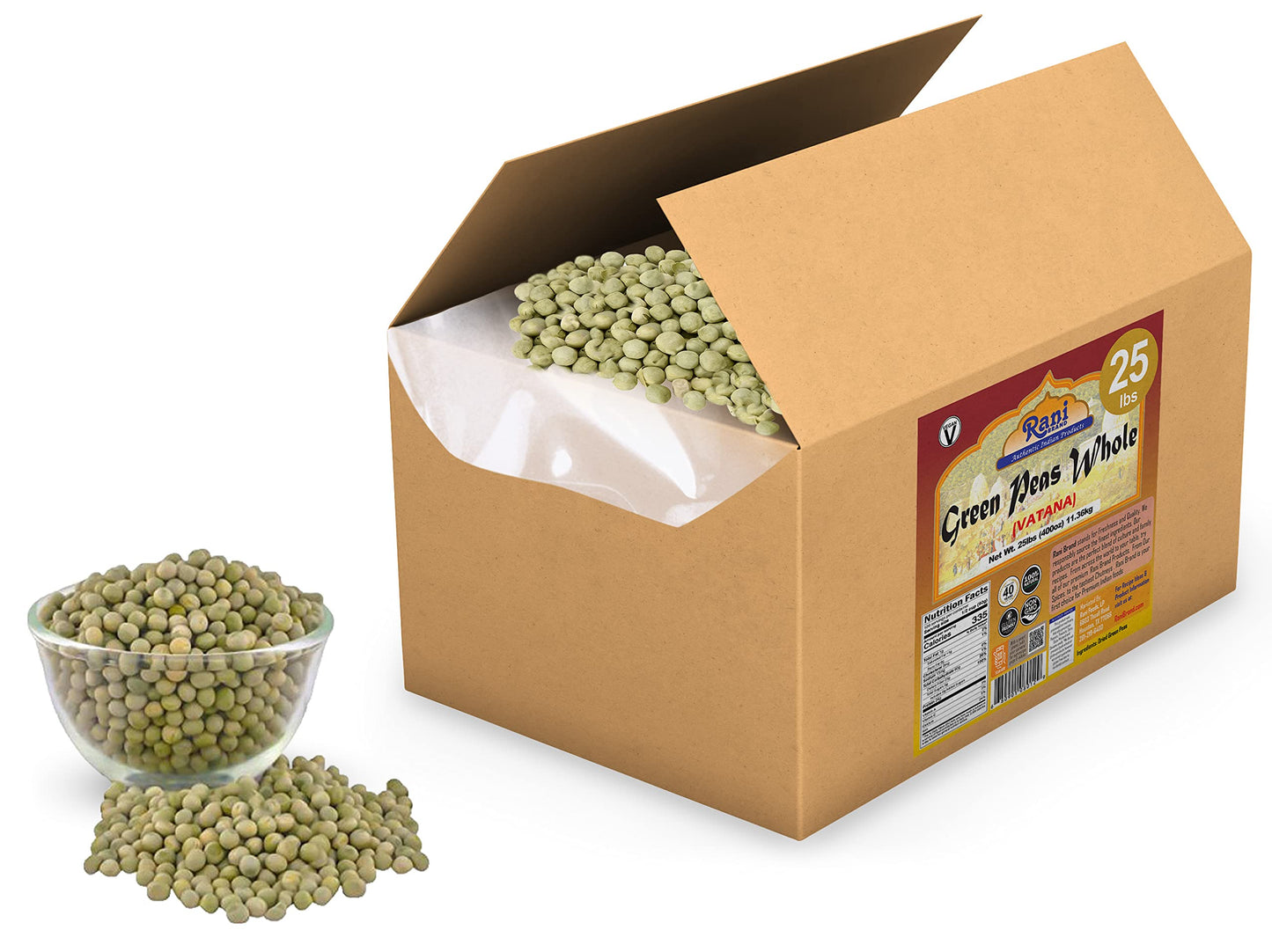 Rani Green Peas Whole, Dried (Vatana, Matar) 400Oz (25Lbs) 11.36Kg Bulk Box ~ All Natural | Vegan | Gluten Friendly | Product Of