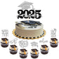 YCTHUNFISH Graduation Cupcake Toppers, 25 Pack, Glitter, Silver, Paper, 2025 Theme Party Decorations