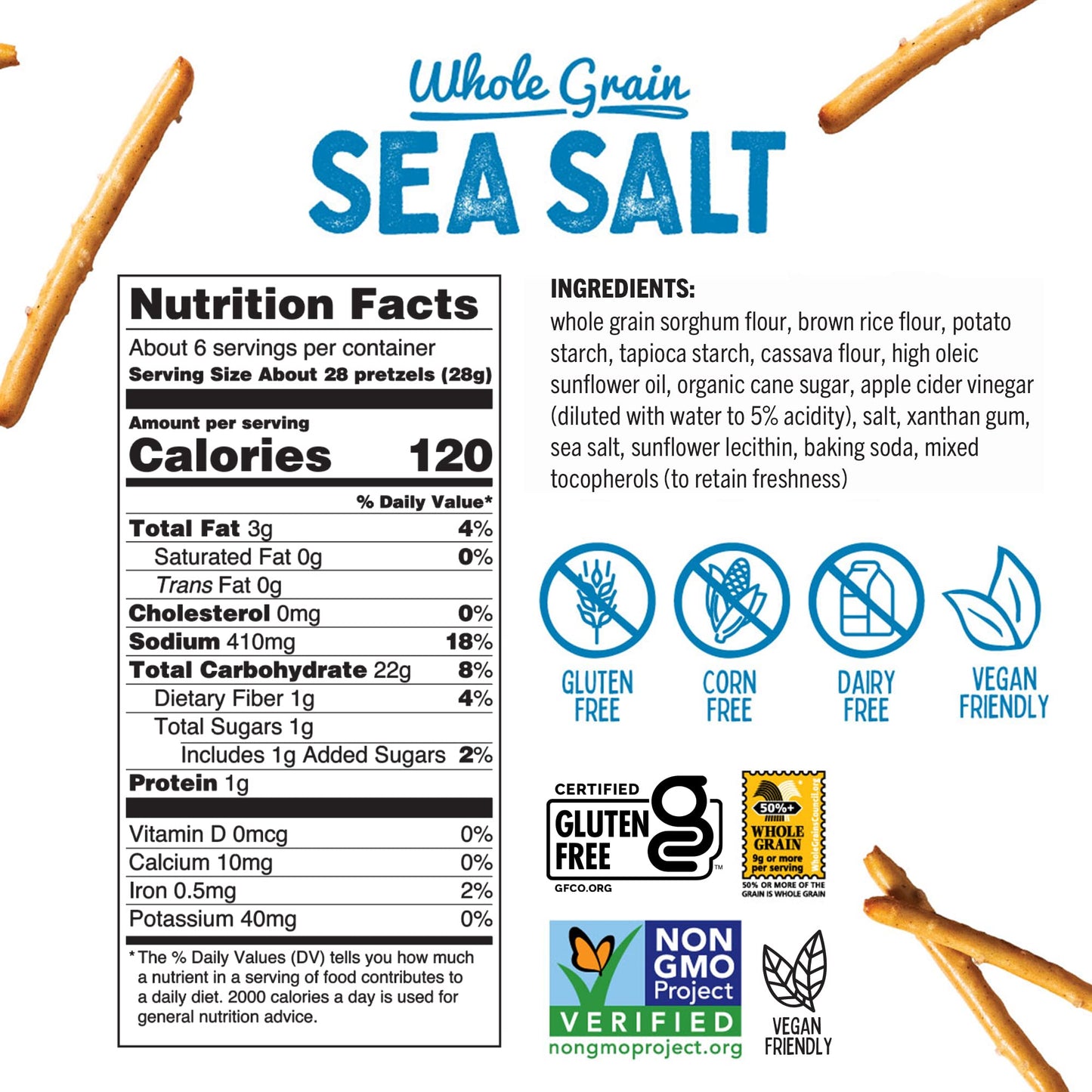 Quinn Snacks Non-Gmo And Gluten Free Pretzels, Classic Sea Salt, 7 Ounce