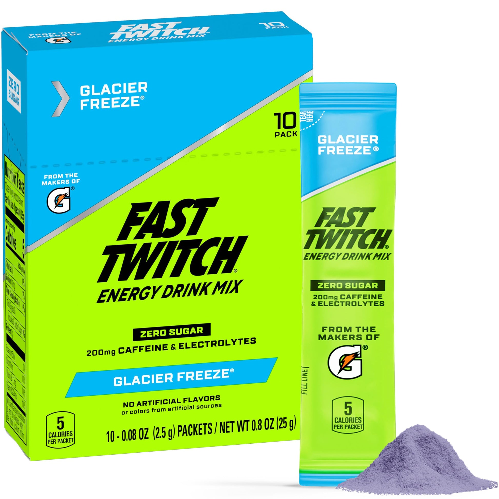 Fast Twitch Energy Drink Mix from Gatorade Powder Sticks  Glacier Freeze  0.08oz Individual Packets 10 Pack  Zero Sugar  Caffeine  Electrolytes