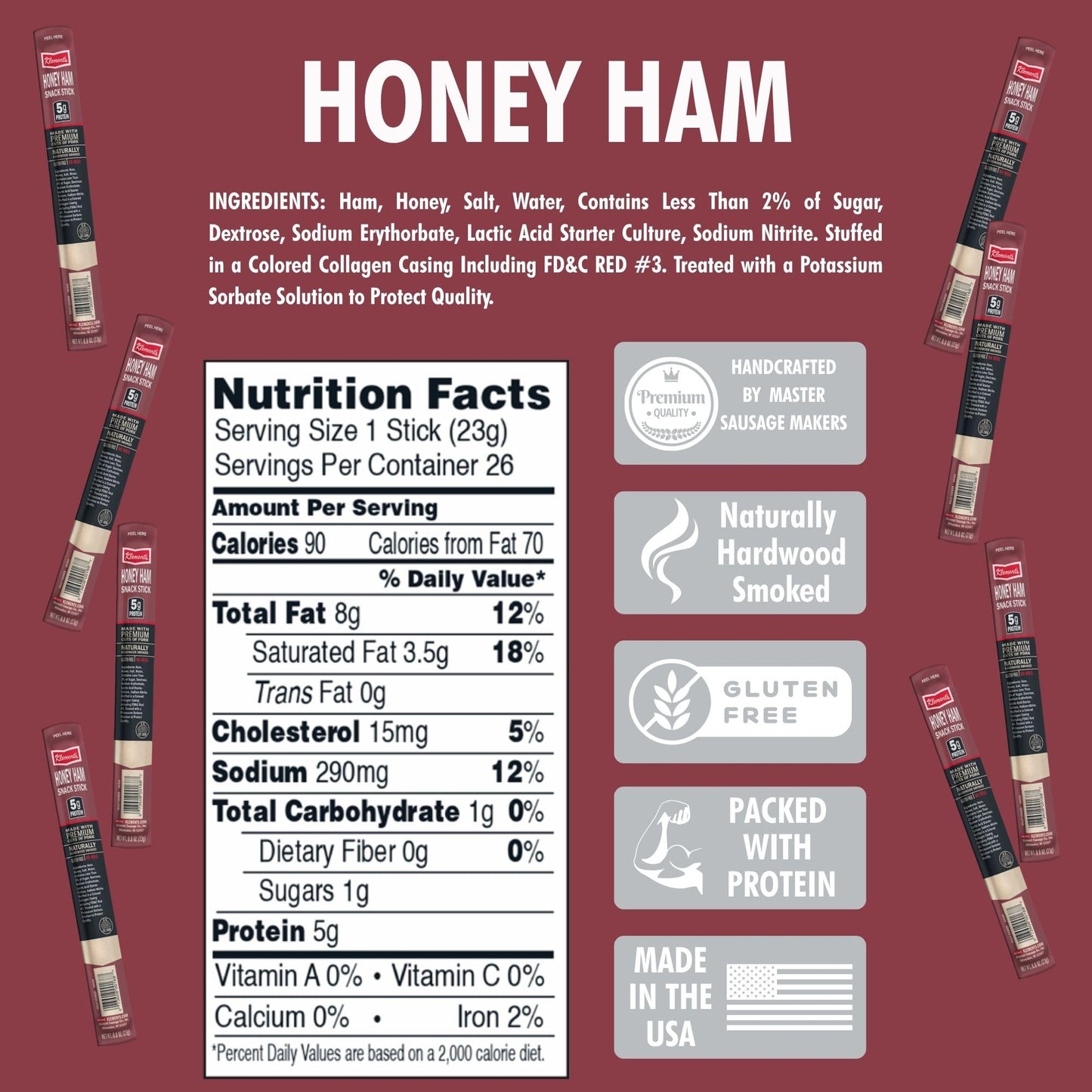 Jerky.Com Honey Ham Pork Jerky Snack Sticks 10 Pack | 5G Protein, 90 Calories, Gluten-Free, Individually Wrapped, Keto Friendly, Low Carb Snack | Delicious Sweet & Savory Jerky Meat Sticks | Gifts For Men