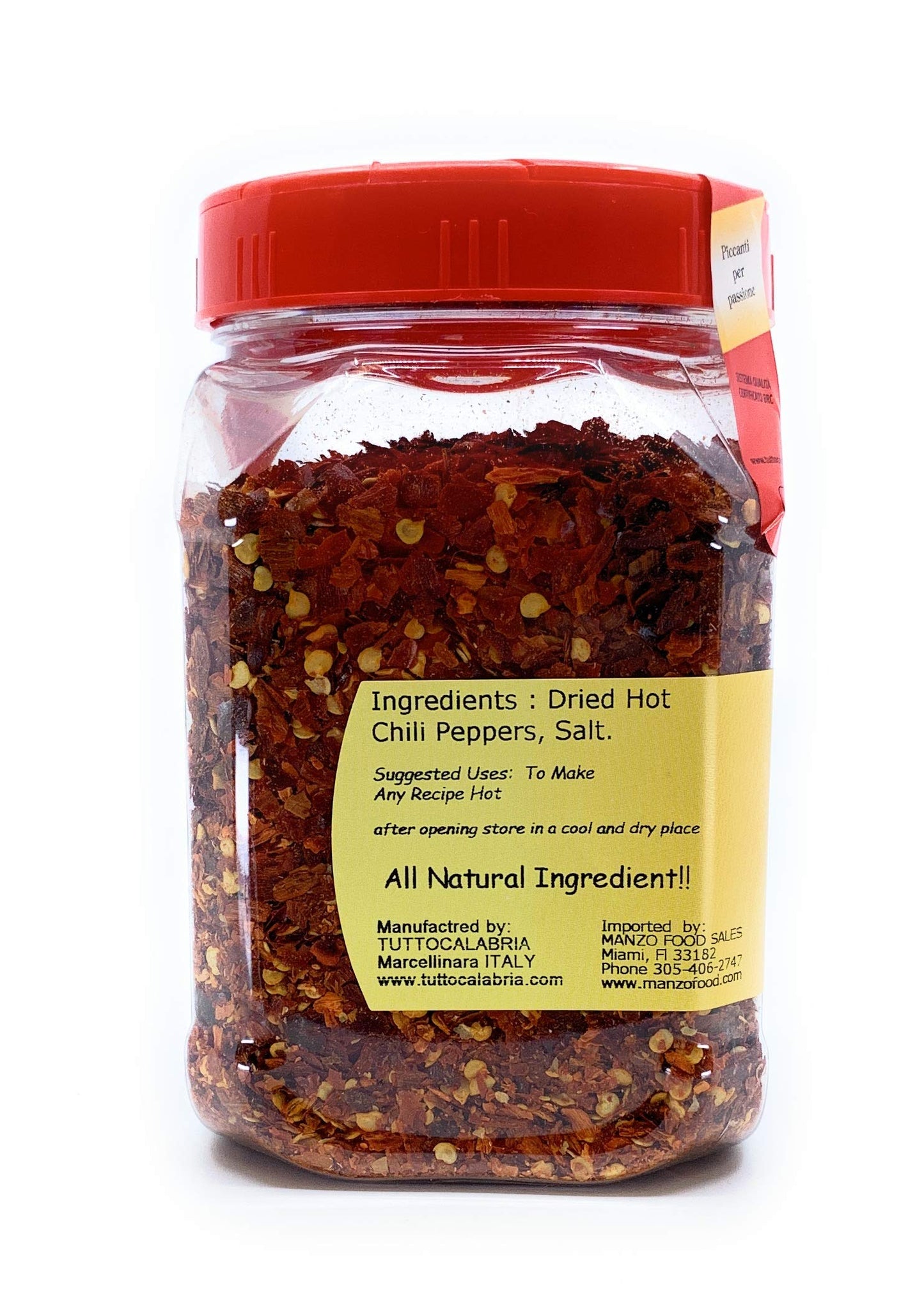 Calabrian Crushed Chili Dry Pepper Flakes, Large Shaker, Product Of Italy, 250 G (8.81 Oz) All Natural, Non-Gmo, Product Of Italy, Tuttocalabria