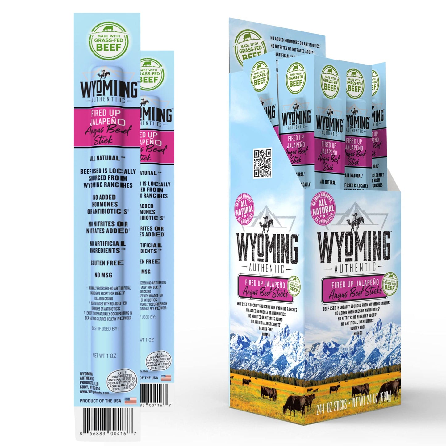 Wyoming 100% Grass Fed Beef Sticks - Fired Up Jalapeo Flavor - Clean Tasty Meat Sticks Snacks With 6G Of Protein Made With Angus