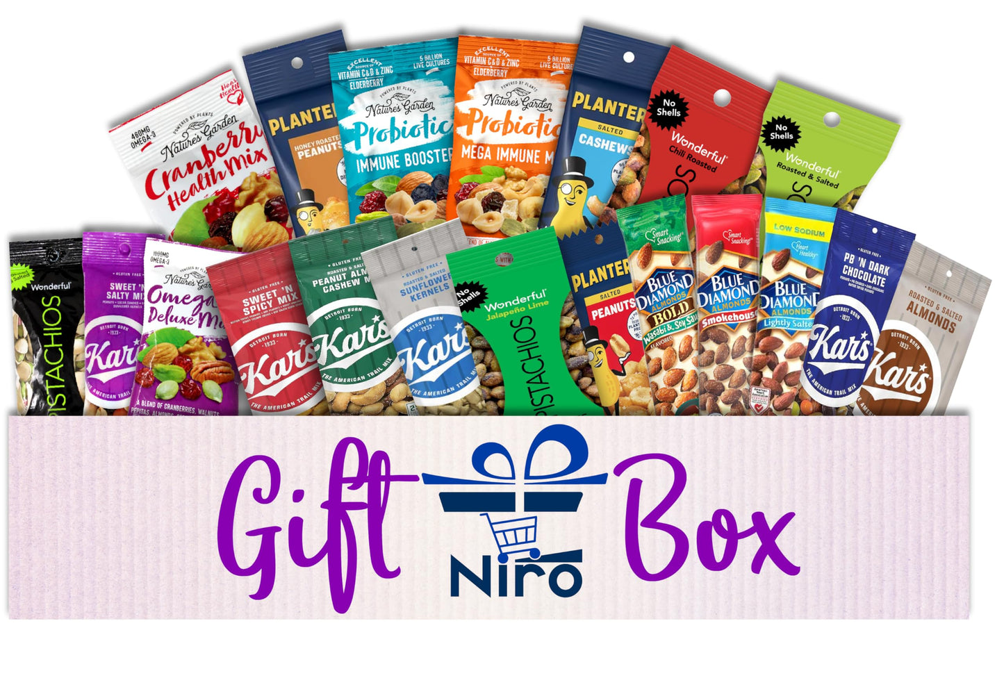 Niro Gift Basket Trail Mix Snacks Variety Pack For Mature-Themeds, 20-Pack Of 20 Different Healthy Snacks For Mature-Themeds, Individually Wrapped Nut And Mix Assortment For On-The-Go Snacking