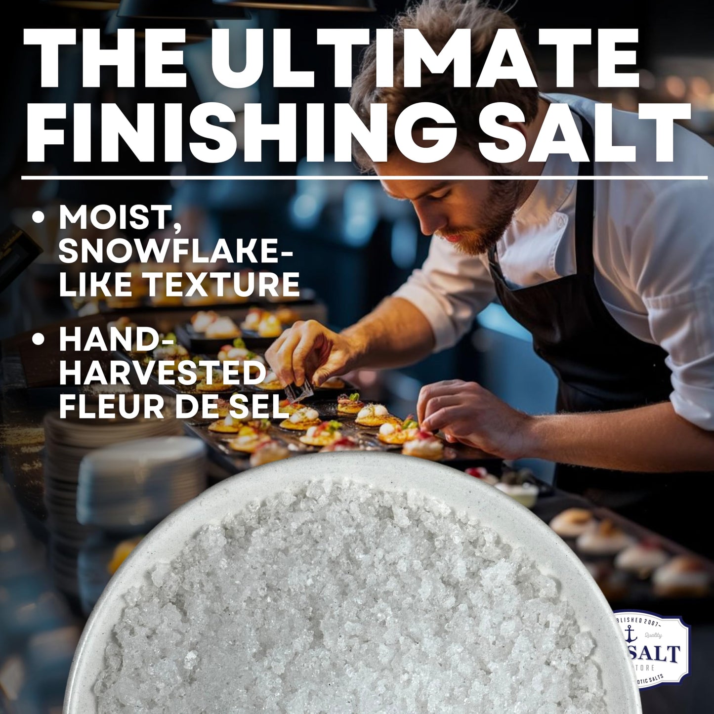 Garnishing Hand Harvested Sea Salt Grains, Baja Fleur de Sel Grain Salt, for Baking and Cooking and Fishing, 4 oz Bag
