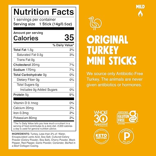 Chomps Snack Size Turkey Jerky Sticks, Keto, Paleo, Low Carb, Gluten Free, 35 Calories, 24 Pack, 12 Ounce