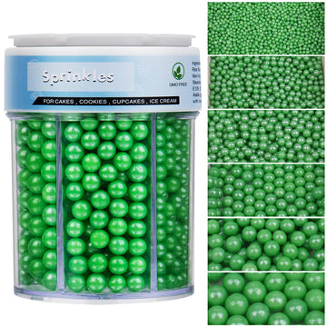 Sprinkles for Cake Decorating, 11Oz 6 Sizes Green Pearl Sprinkles for Cake Cupcake Ice Cream Donuts Cookie Baking Toppings