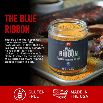 PS Seasoning Blue Ribbon Rib Rub - Sweet & Smoky BBQ Seasoning - 7.1 Ounce