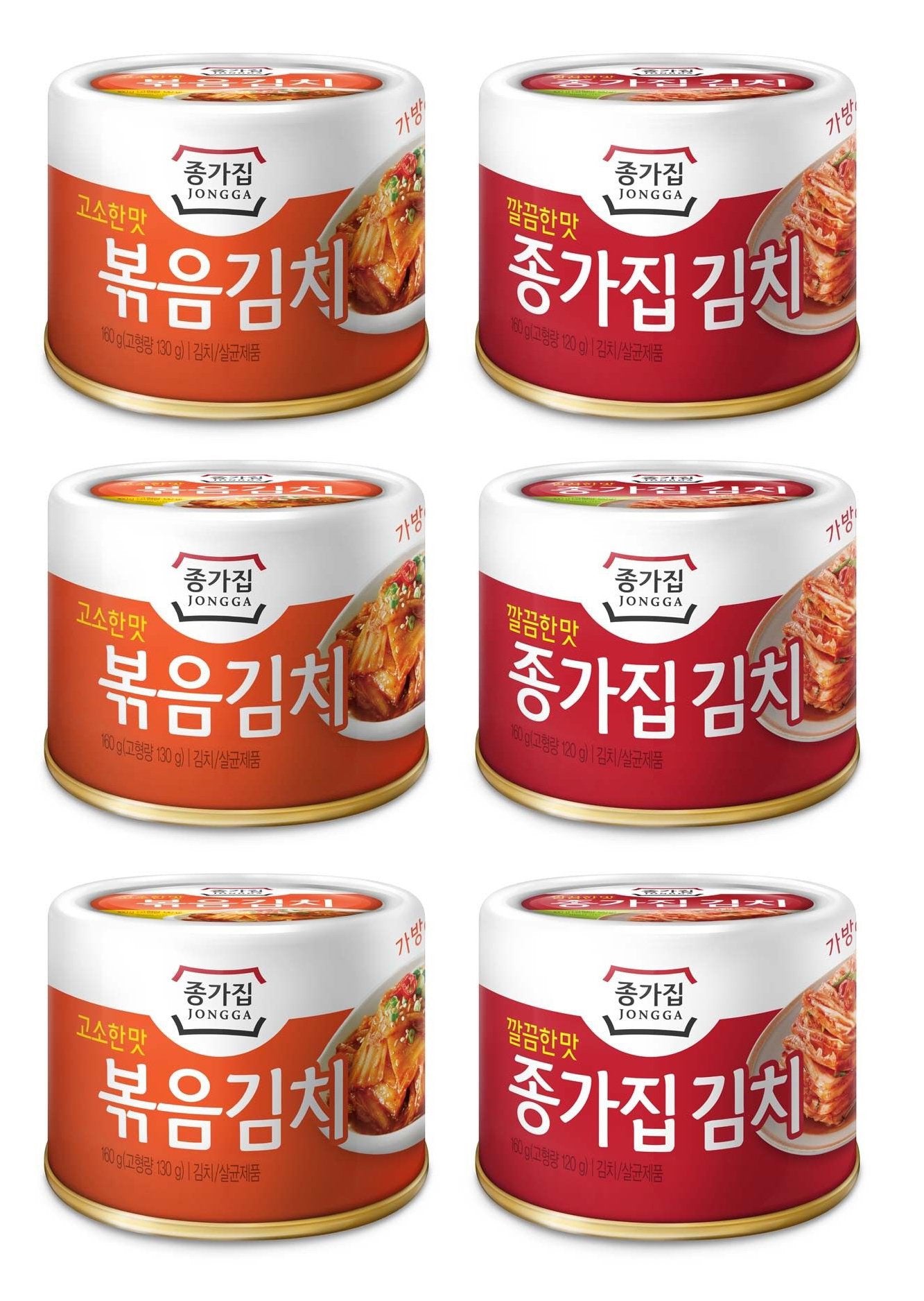 JONGGA Cabbage Fried Kimchi Can + Cabbage Kimchi Can / each 5.64oz(160g) /nKorean Spicy Food, Pack of 6, 33.84 Ounce