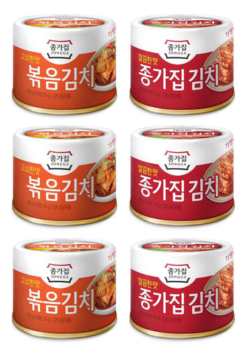 JONGGA Cabbage Fried Kimchi Can + Cabbage Kimchi Can / each 5.64oz(160g) /nKorean Spicy Food, Pack of 6, 33.84 Ounce