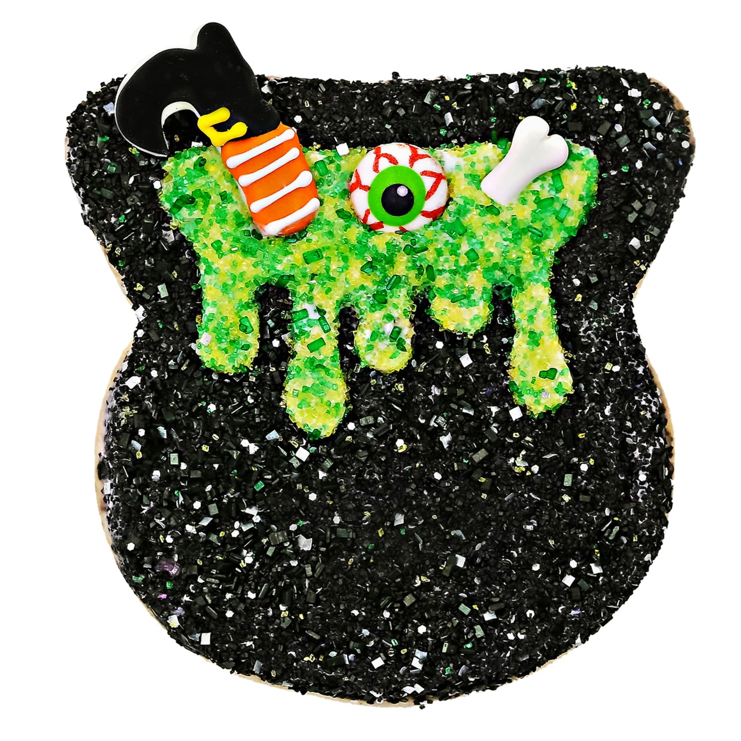 Cauldron Cookie Decorating Kit - Halloween Cookie Kit with 8 Pre-Baked Vanilla Cookies, White Icing, Glittery Sugar, Edible Acce