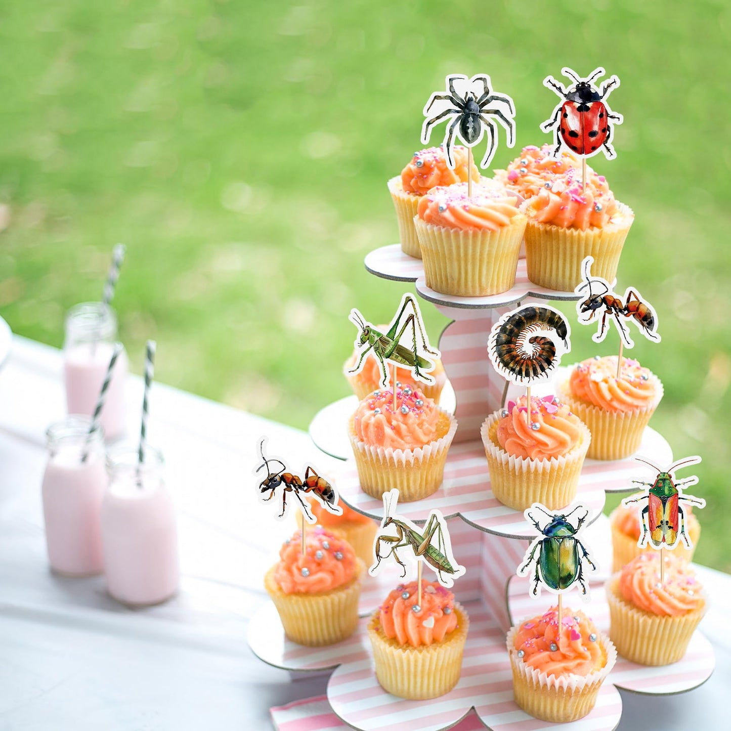 Ercadio 32 Pcs Insect Theme Cupcake Toppers Ladybugs Millipedes Grasshoppers Spiders Ants Cupcake Pick Decorations For Insect Th