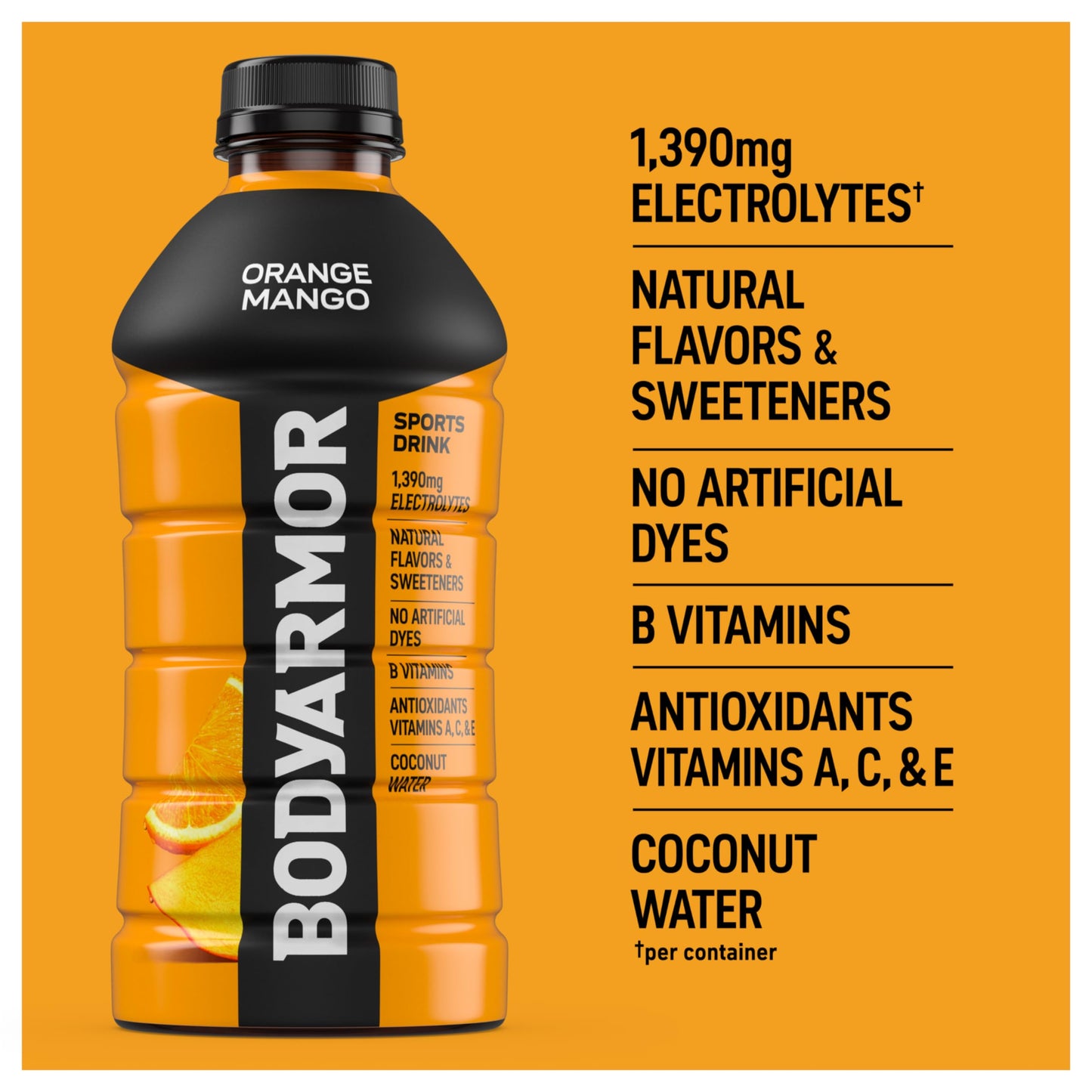 BODYprotective covering Sports Drink  Orange Mango  Electrolyte Drink Hydration  28 Fl Oz Bottles (15 Pack)  Flavored Coconut Water with B Vitamins & Antioxidants