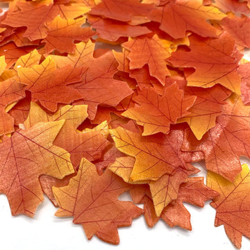 Weraru Edible Fall Leaves Cupcake Toppers, 90 Pcs, Gold Leaf Design, Red Paper Party Decorations