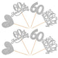 24 Pcs 60Th Anniversary Cupcake Toppers Silver Glitter Heart 60 Diamond Wedding Anniversary Cupcake Picks Cheers To 60 Years Cak