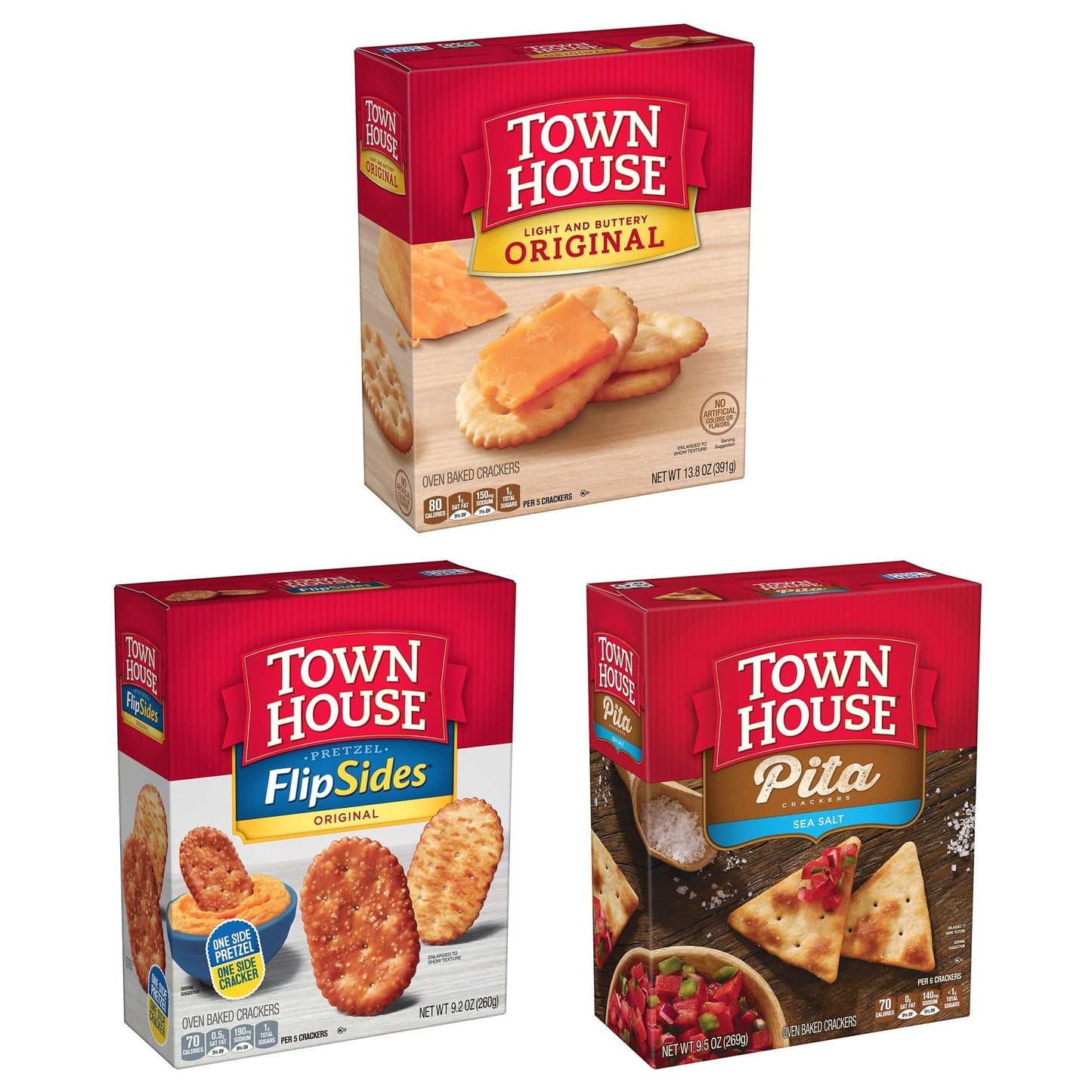 Town House Crackers, 3-Flavor Variety Pack, 4 Boxes