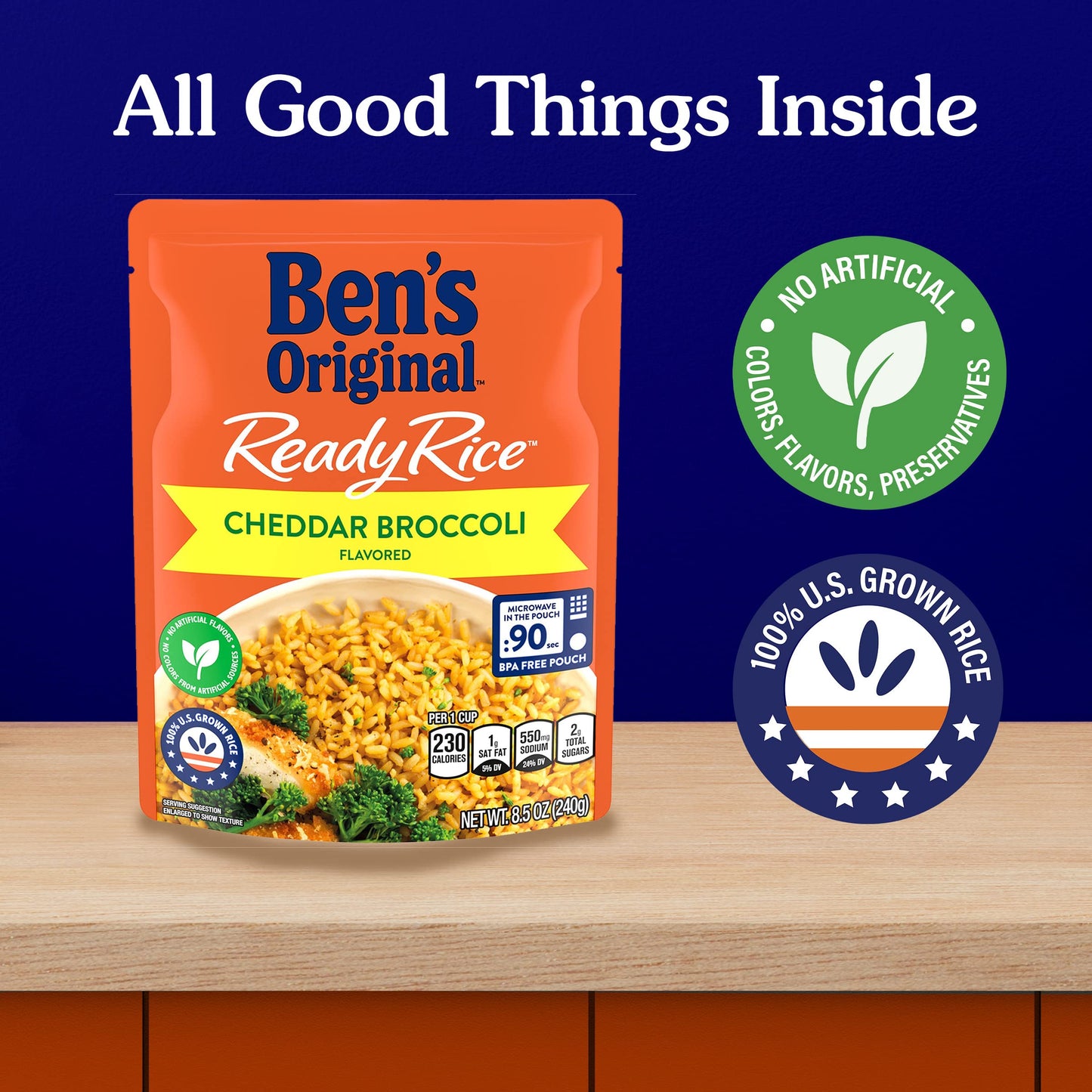 Ben'S Original Ready Rice Cheddar Broccoli Flavored Rice, Easy Dinner Side, 8.5 Oz Pouch (Pack Of 12)