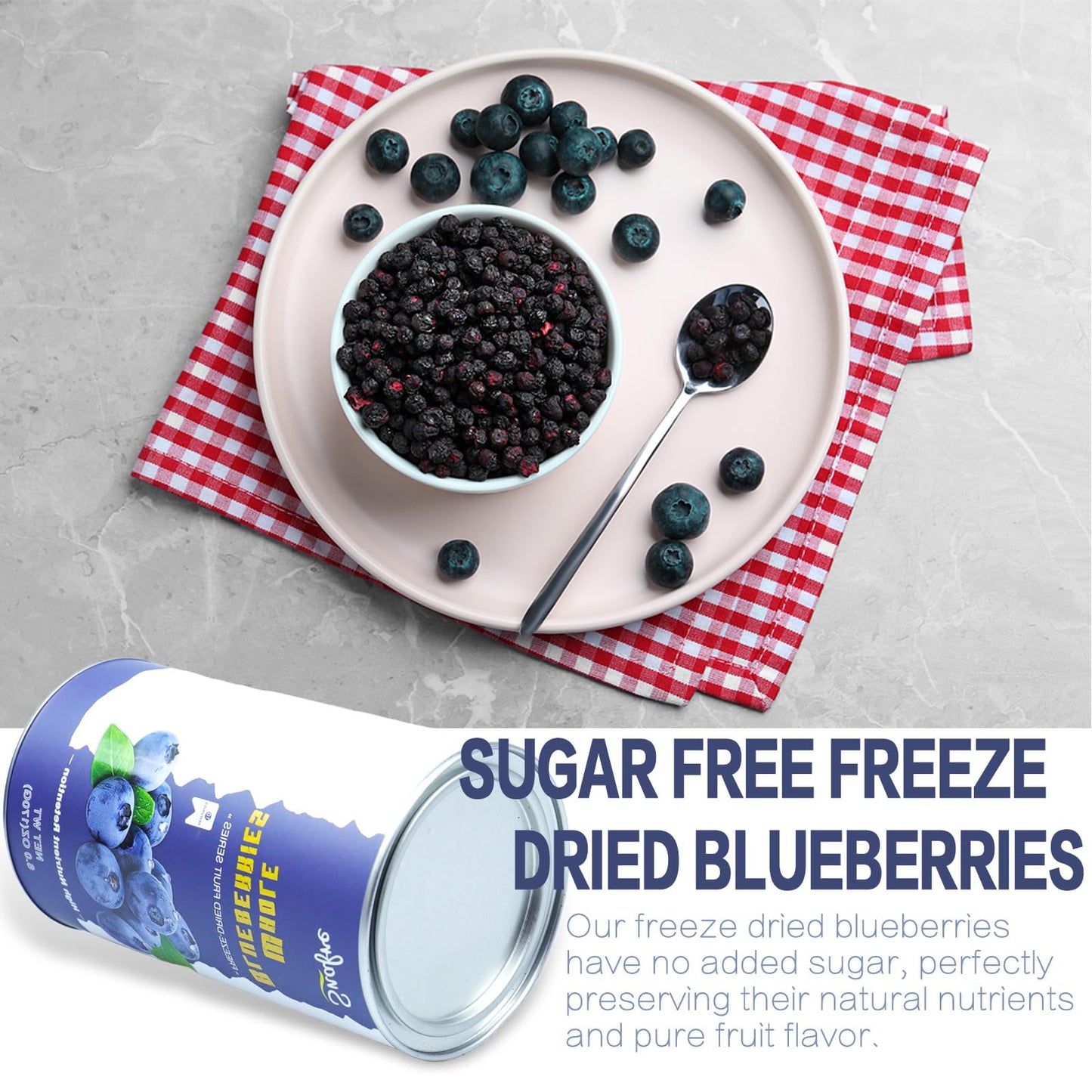 Freeze Dried Blueberries, 6Oz/170G Whole Frozen Blueberries, Freeze Dried Fruit No Added Sugar, Natural Snack, Jar Packaging Des
