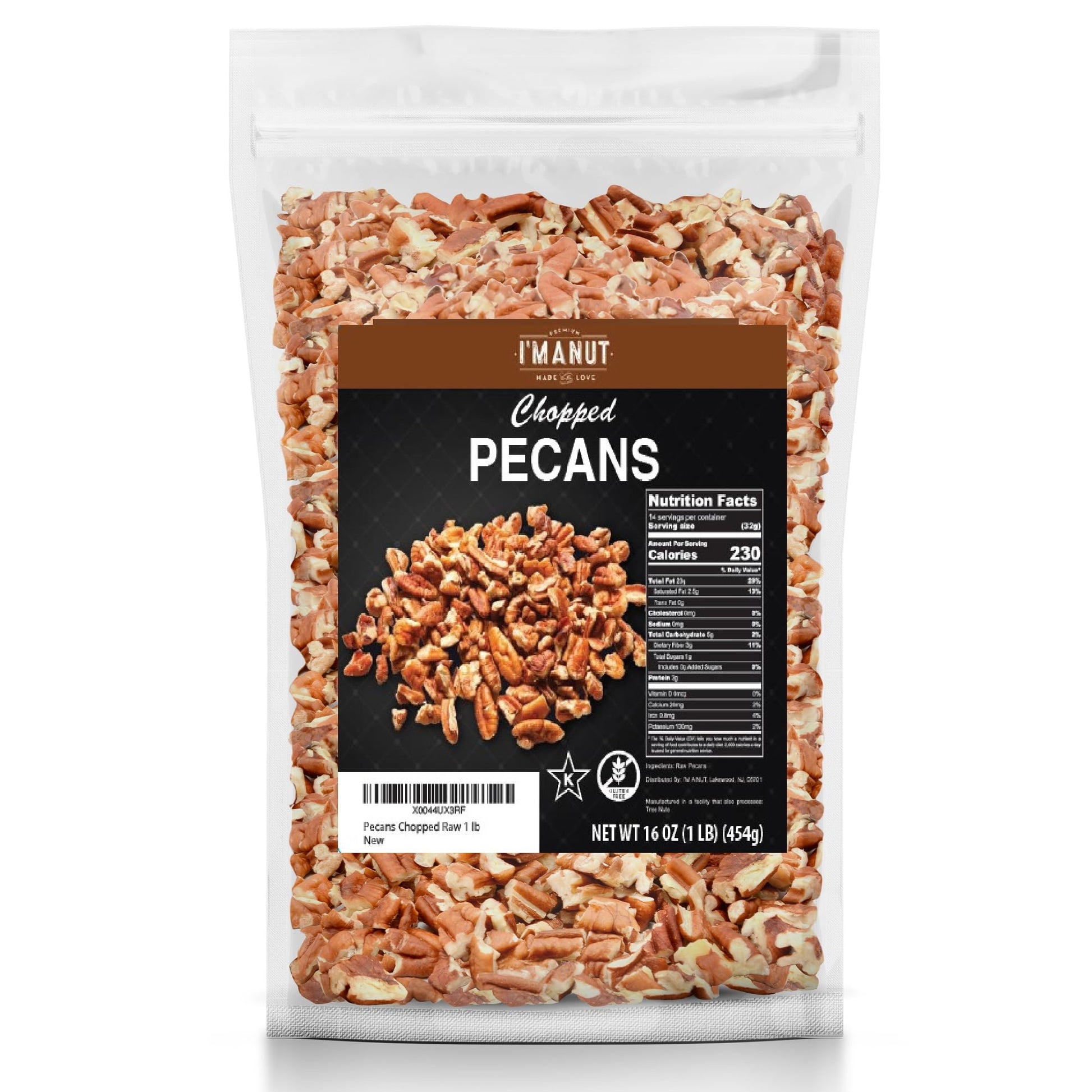 Premium Raw Chopped Pecans 16oz (1 lb)| American-Grown, Non-GMO | Batch Tested Gluten & Peanut Free | No PPO or Preservatives | 