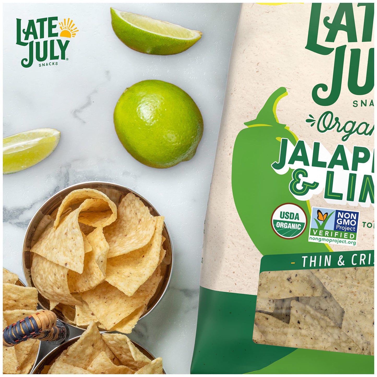 Late July Snacks, Thin And Crispy Organic Tortilla Chips, Jalapeo & Lime, 10.1-Oz. Bag (Pack Of 9)