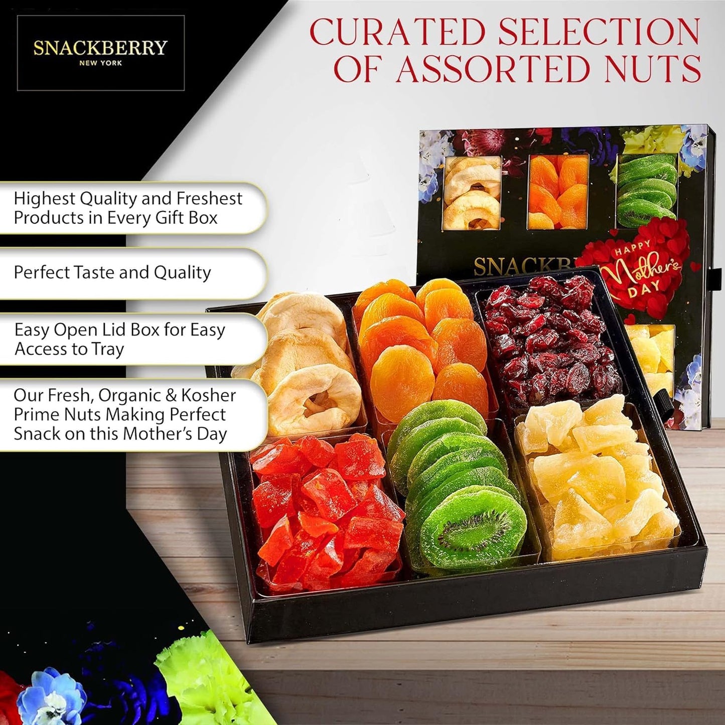 Snackberry Dried Fruit Gift Basket, 12-Pack, 6 Variety, Gourmet Snack Box for Gifts, Kosher Parve