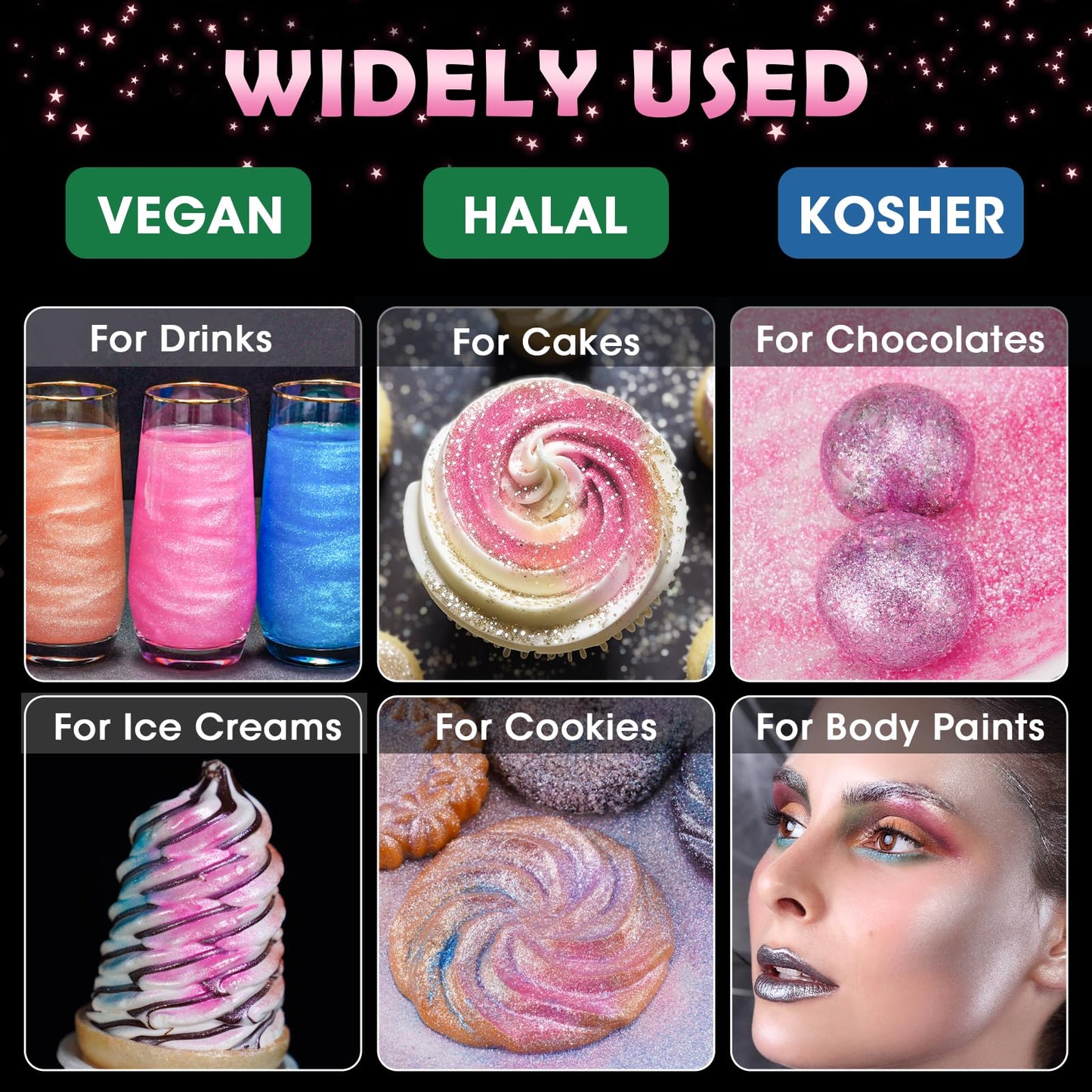 NiHome Edible Glitter Powder for Food Decoration, 10g/0.35oz, Pink, Vegan, Allergen-Free