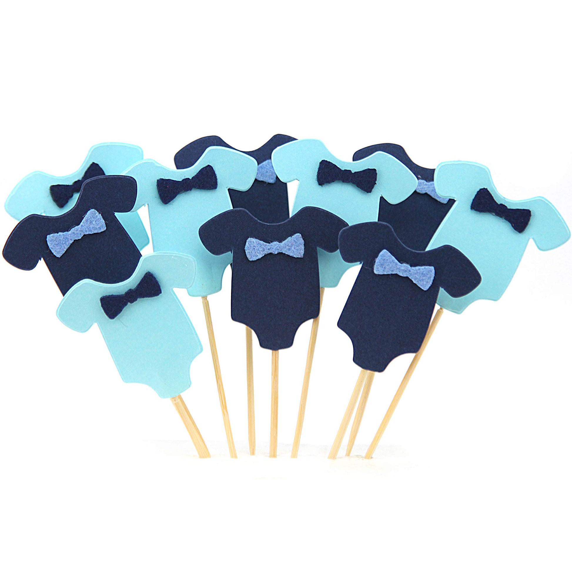 Gucuji 40 Pcs Blue Baby Jumpsuits Baby Shower Cake Cupcake Toppers Picks For Birthday Boys Party Decorations