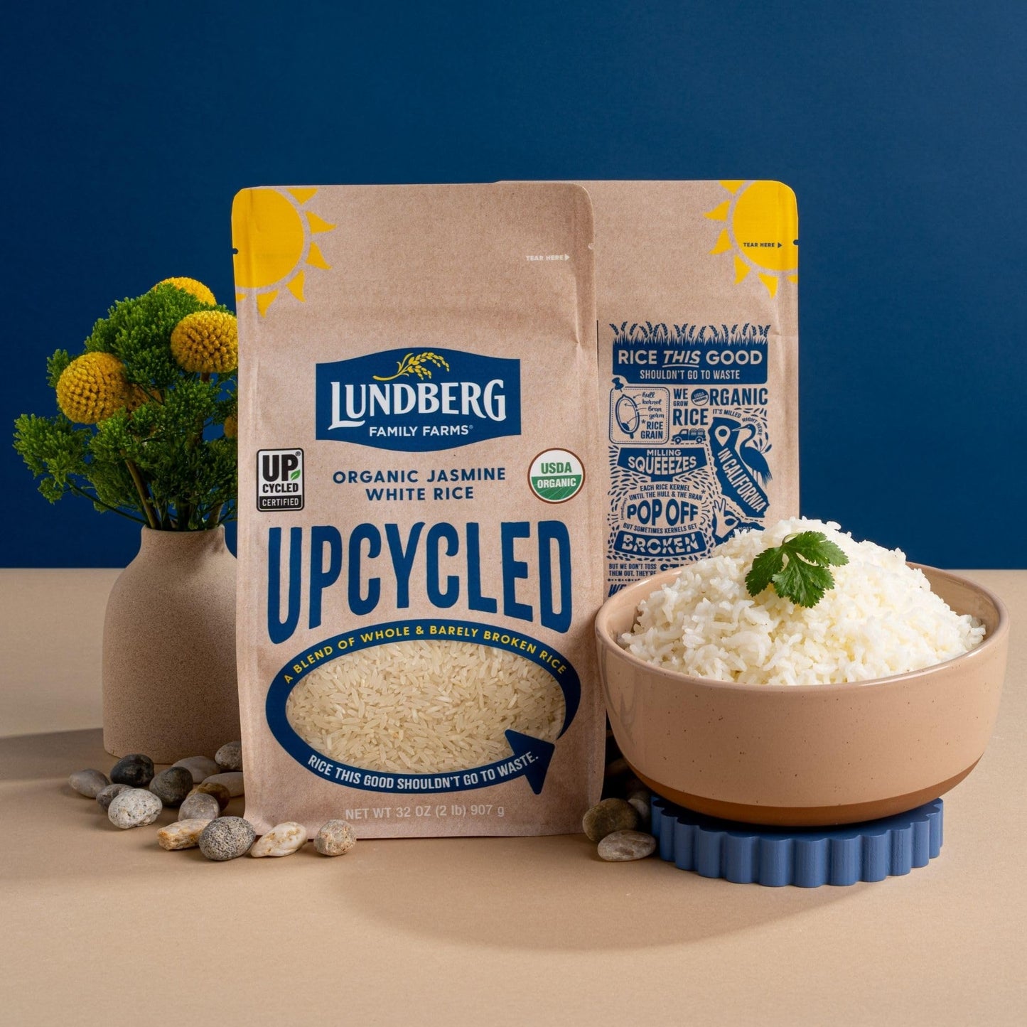 Lundberg Upcycled Organic Jasmine White Rice - Light & Fluffy, Gluten Free, Resealable 2lb Bag (Pack of 1)