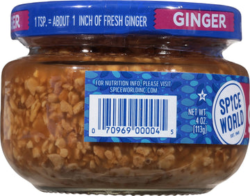 Spice World Minced Ginger - 4Oz Ginger Jar With Non-Gmo Ingredients, Perfect For Stir Fry, Marinades, & More - Ready-To-Use Seas