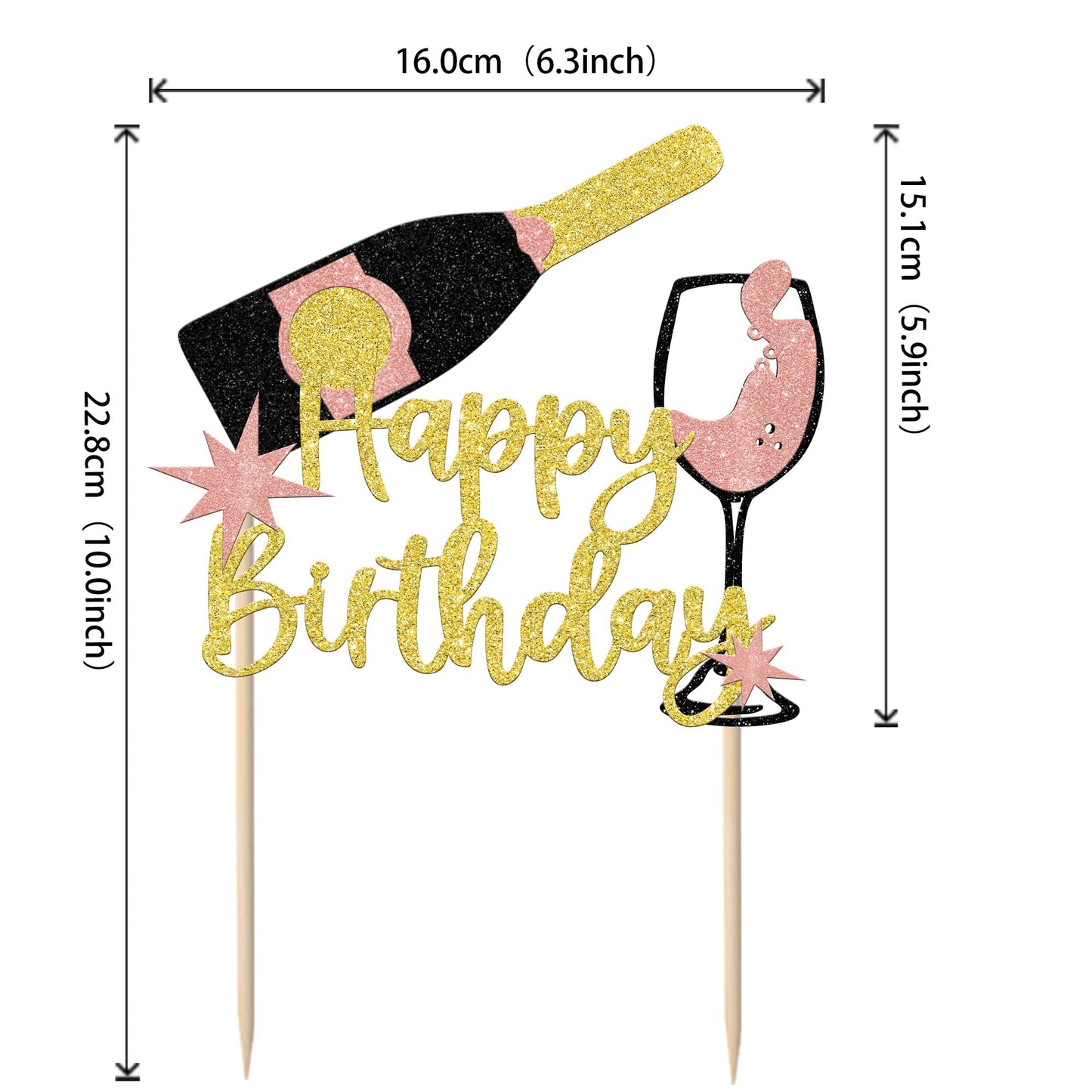 ZHUOWEISM Champagne Happy Birthday Cake Topper, Glitter Cheers & malt-inspireds, 1 Count, Multi Color