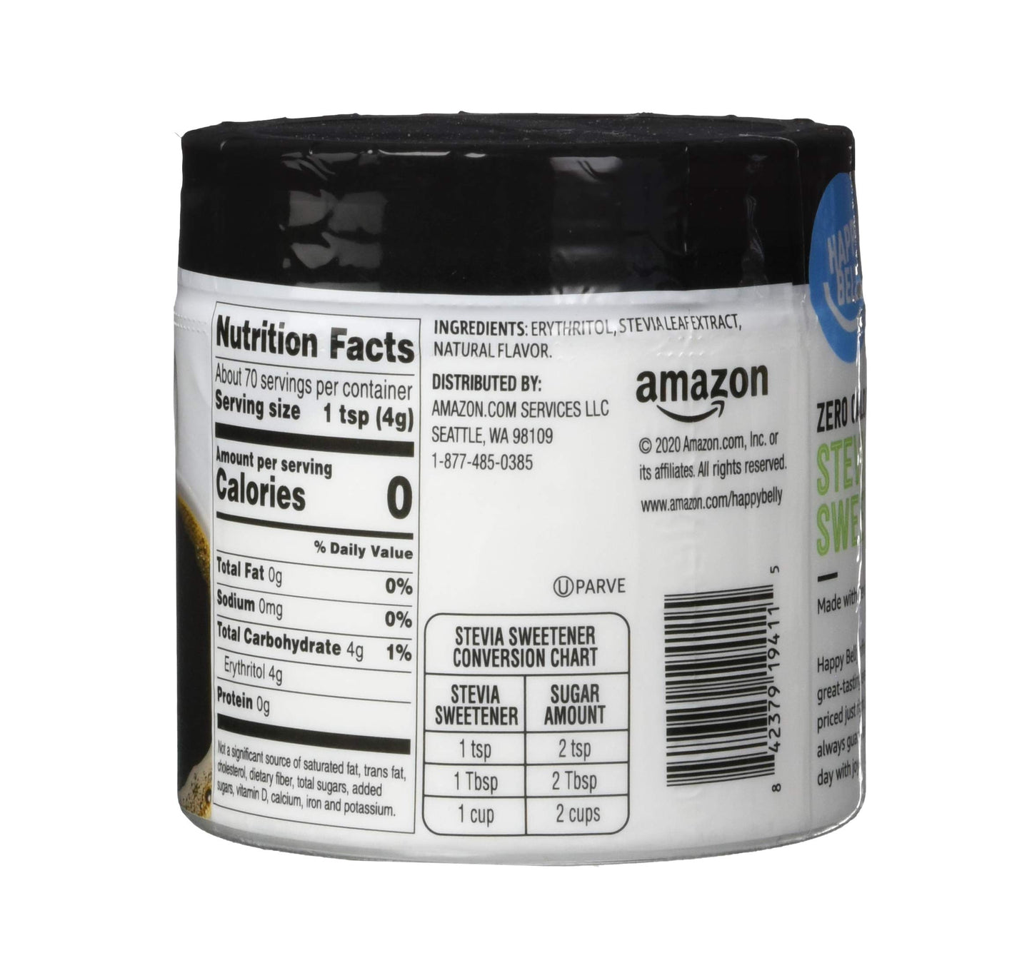 Happy Belly Zero Calorie Stevia Sweetener, 9.8 Ounce, Pack of 1