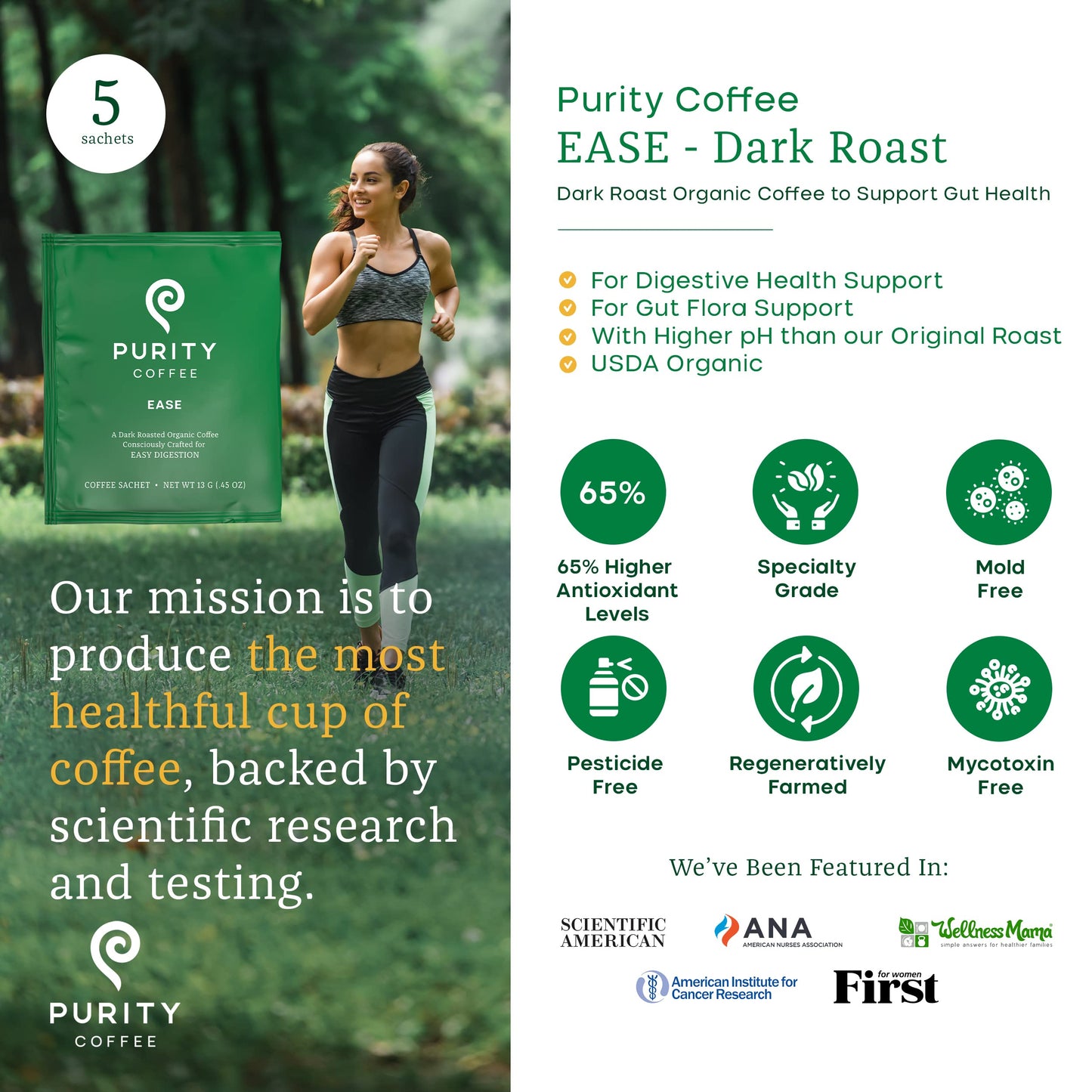 Purity Coffee EASE Dark Roast Low Acid Organic Coffee - USDA Certified Organic Specialty Grade Arabica Single-Serve Packets - Th