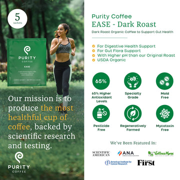 Purity Coffee EASE Dark Roast Low Acid Organic Coffee - USDA Certified Organic Specialty Grade Arabica Single-Serve Packets - Th
