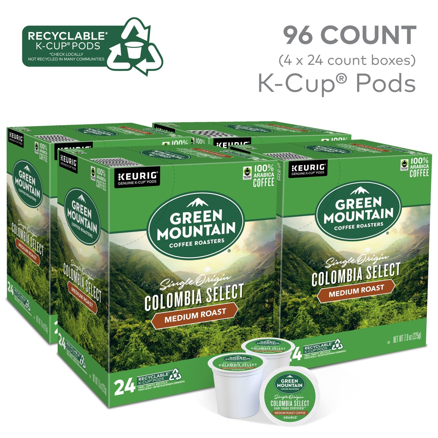 Green Mountain Coffee Roasters Colombia Select Coffee  Keurig Single-Serve K-Cup Pods  Medium Roast Coffee  96 Count
