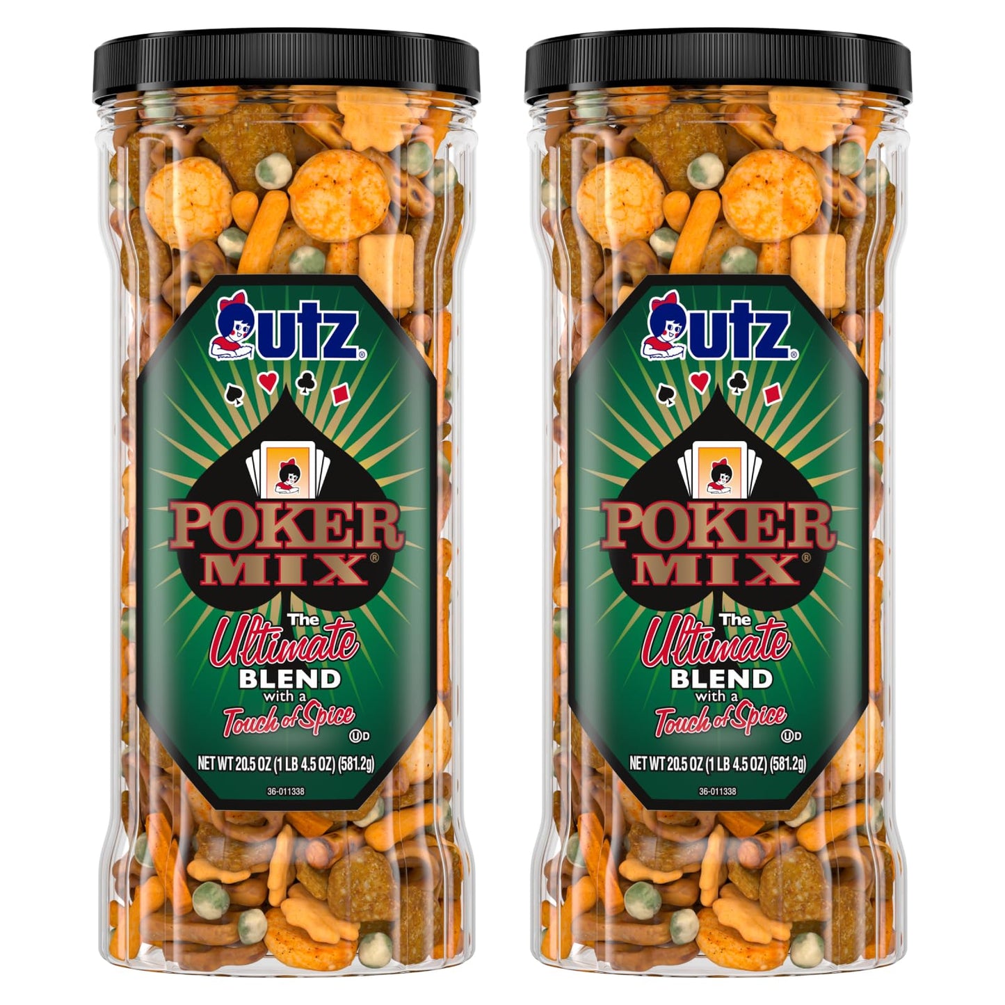 Utz Poker Mix - 20.5 Oz. Barrel (2 Count) - Crunchy Snack Mix With A Touch Of Spice, Perfect Party Snacks - Resealable Container