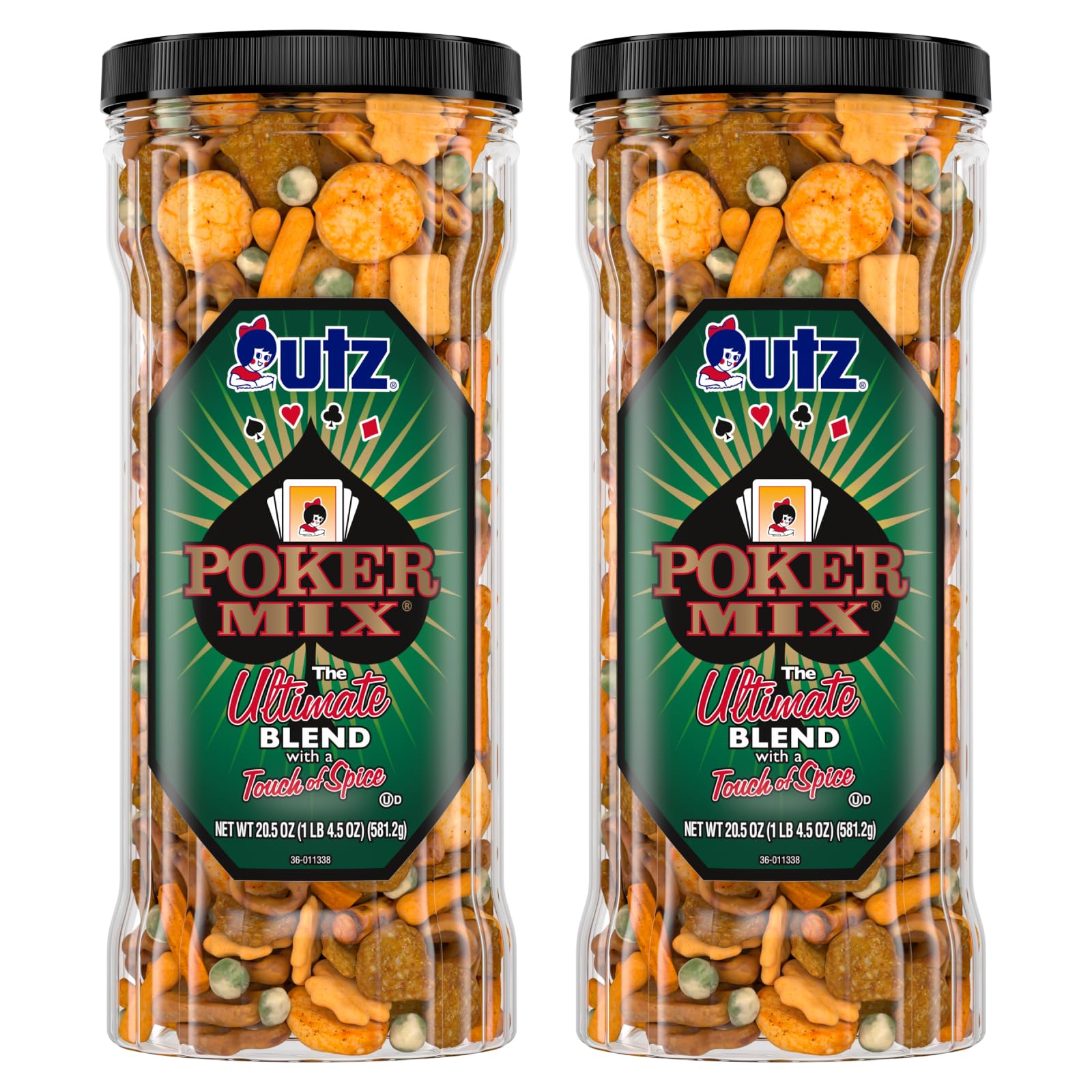 Utz Poker Mix - 20.5 Oz. Barrel (2 Count) - Crunchy Snack Mix With A Touch Of Spice, Perfect Party Snacks - Resealable Container