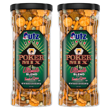 Utz Poker Mix - 20.5 Oz. Barrel (2 Count) - Crunchy Snack Mix With A Touch Of Spice, Perfect Party Snacks - Resealable Container