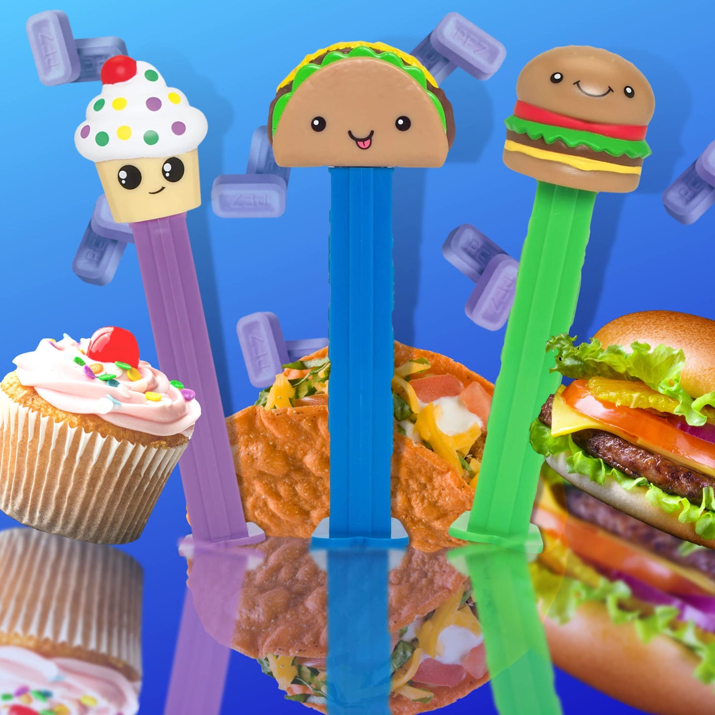 Needzo Cheeseburger, Vanilla Cupcake and Taco Candy Dispenser Gift Set, Collectible Dispensers and Assorted Hard Candies Refill