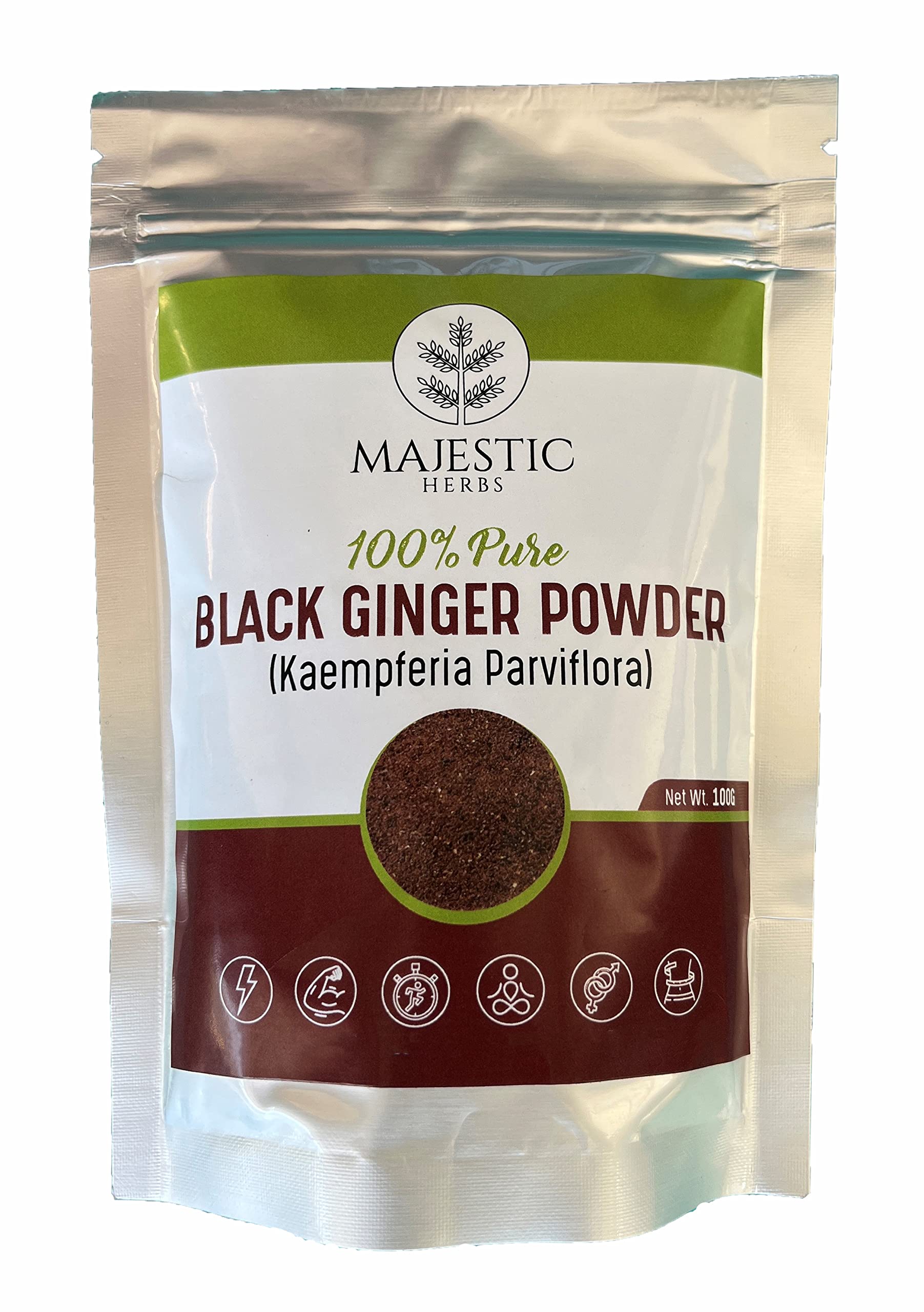 Black Ginger Powder (Kaempferia parviflora) by Majestic Herbs | 100g (3.5oz) |All Natural - No Additives - Non-GMO | Perfect for